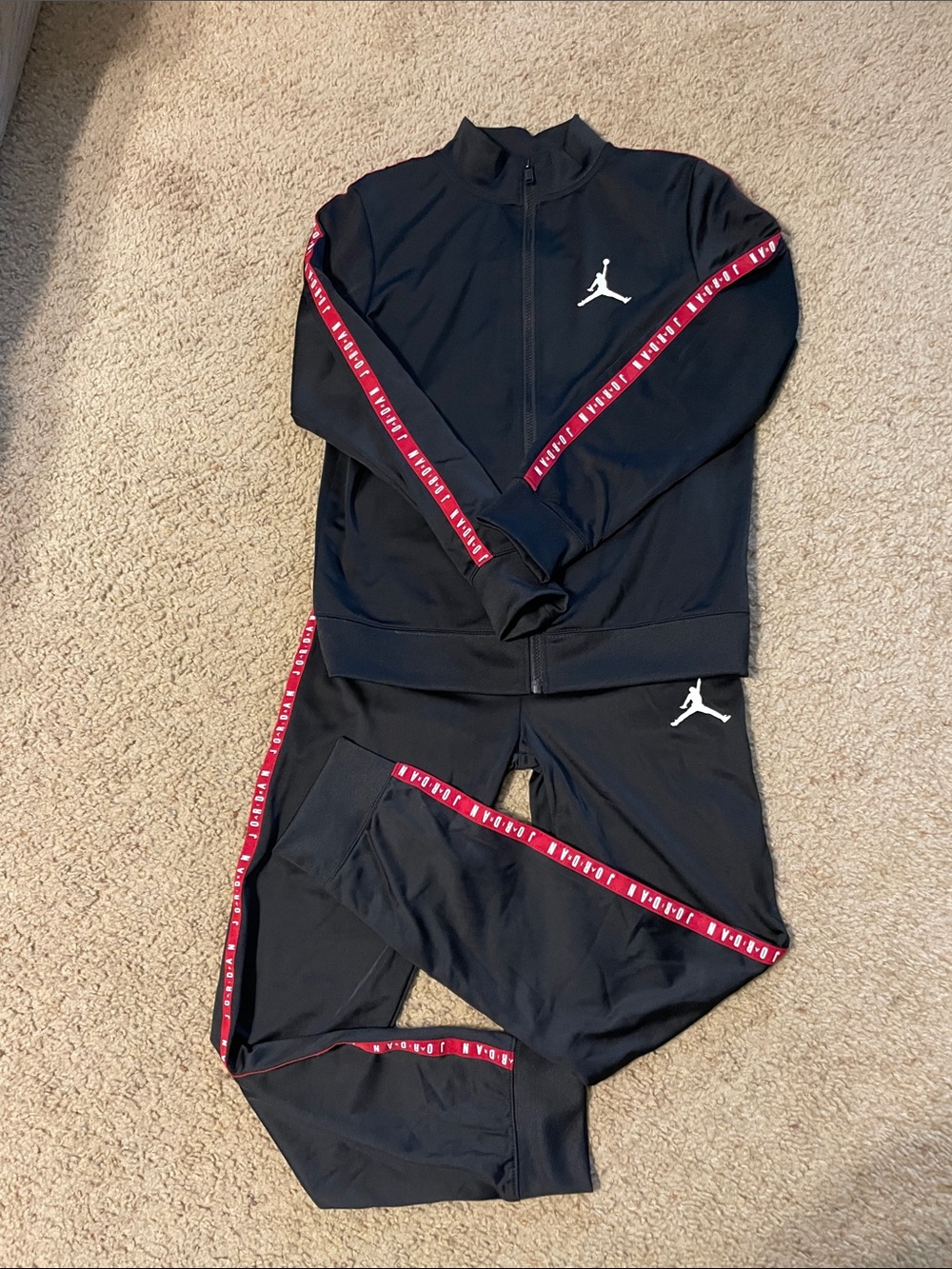 Boys Jordan Black Track Jacket and Pants with Red Trim